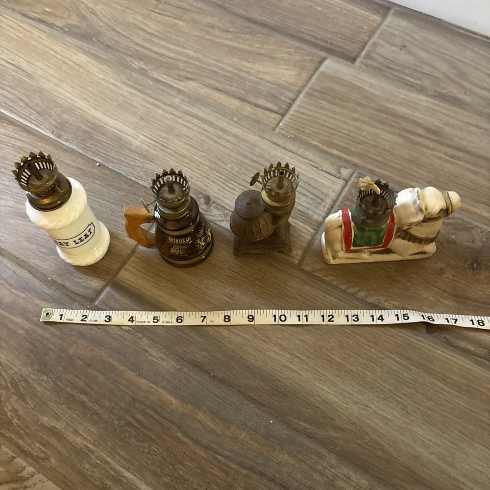 Vintage Miniature Oil Lamp Lot of 4 glass brass Camel Bay Leaf Syrup Oven